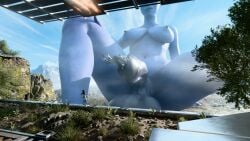 3d blender cock_vore futa_on_female futanari giantess image liara_t'soni mass_effect miranda_lawson precum simsalabime smirking