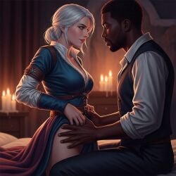 ai_generated ciri dark-skinned_male interracial seductive the_witcher_3:_wild_hunt