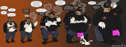 absurd_res belly bodily_fluids bulge canid canine cigar cigar_in_mouth cigar_smoke clone_transformation clothing corruption cum disney english_text felid genital_fluids goof_troop growth hi_res human hypno_cigar jacket leather leather_clothing leather_jacket leather_topwear male male_only mammal mind_alteration monte_(worgenrouge) muscular mythological_canine mythological_creature mythology object_in_mouth orgasm overweight pete_(disney) pete_transformation peter_pete_sr. piercing pompadour possession sequence smoke solo text toony topwear transformation twinning werecanid werecanine werecreature werewolf worgenrouge wretchedpileofsecrets
