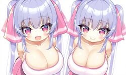 2girls ai_generated bangs beauty blue_hair blush breasts busty cleavage collarbone curvy cute female girl hair_between_eyes hourglass_figure huge_breasts long_hair looking_at_viewer multiple_girls oppai pink_eyes ribbon_in_hair riko_(shuz) shiny_hair shiny_skin shortstack skindentation solo stockings stretched_clothing thebillai thighhighs tight_clothes very_long_hair voluptuous wide_hips