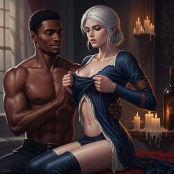 ai_generated ciri dark-skinned_male dressing interracial sweat the_witcher_3:_wild_hunt
