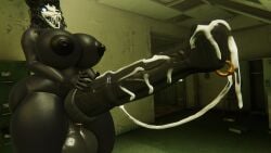 3d equine_penis futanari hands_on_penis huge_ass hyper_penis massive_breasts open_mouth penis_piercing saliva_string scp-1471 scp_foundation self_upload thick_thighs vrchat