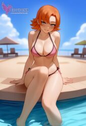 1girls 2d ai_generated ass big_ass bikini breasts cleavage erophoenix female female_focus full_body large_breasts looking_at_viewer nora_valkyrie orange_hair patreon_username pool rwby short_hair side-tie_bikini solo solo_female swimsuit thick thick_thighs uncensored