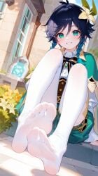 1boy 1femboy ai_generated boy feet_together feet_up femboy foot_fetish footwear genshin_impact male thighhighs venti_(genshin_impact)