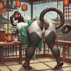 1girls ai_generated asian_clothing ass ass_focus big_ass big_ass_(female) big_breasts black_hair brown_eyes female fur furry furry_ears furry_female furry_tail japanese_clothes natural_breasts nowrin panda pandaren pandaren_female presenting_hindquarters seductive seductive_eyes seductive_look stable_diffusion tea temple thick_thighs warcraft world_of_warcraft