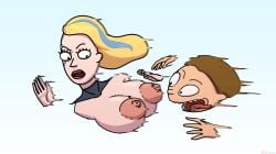 adult_swim areolae beth_smith blonde_hair breasts brown_hair color diklonius eyebrow_piercing female flying_head huge_breasts male mature_female milf morty_smith nipples piersing rick_and_morty sketch space_beth