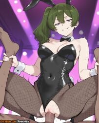 1boy 1girls 2025 ai ai_assisted ai_generated animal_ears anime anime_girl anime_style artist_name assertive_female bare_shoulders black_bow black_bowtie black_footwear black_leotard bow bowtie breasts clothed_sex clothing_aside covered_navel cowgirl_position cowgirl_position detached_collar fake_animal_ears female fishnet_pantyhose fishnets frieren_beyond_journey's_end green_hair grin hair_between_eyes hi_res high_quality high_res high_resolution highres leotard leotard_aside looking_at_viewer medium_breasts pantyhose patreon patreon_username penis playboy_bunny pov purple_eyes pussy rabbit_ears rabbit_tail rinkoai sex side_ponytail smile solo_focus sousou_no_frieren spread_legs squatting_cowgirl_position straddling straight strapless strapless_leotard sweat tail torn_clothes ubel_(sousou_no_frieren) uncensored vaginal_penetration watermark wrist_cuffs