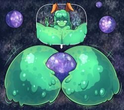 1girls :3 astronomical_hyper breasts_bigger_than_body breasts_bigger_than_head breasts_bigger_than_torso breasts_bigger_than_universe colossal_breasts female galactic_breasts giantess hyper hyper_breasts looking_at_viewer m1lky8008 slime slime_girl solo_female tagme universe v