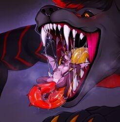 absurd_res anal bat bodily_fluids canid canine canis darkusha duo female hi_res male male/female mammal mouth_shot open_mouth pussy_fuck saliva teeth tongue vore wetness wolf