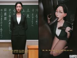 1girls 3boys 3d 3d_(artwork) 3d_model asian before_and_after big_penis cheating cheating_female cheating_wife cuckold cuckolding dark-skinned_male dark_hair dark_skin heels huge_balls huge_cock imminent_sex interracial japanese japanese_female karfex legs netorare ntr oral original suit teacher