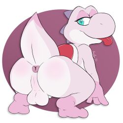 anthro anus ass backsack balls ballsack bedroom_eyes big_ass big_butt celes_nyx crouching dickgirl feral futa_sans_pussy futanari genitals hi_res intersex kerilyn looking_at_viewer looking_back looking_back_at_viewer mario_bros narrowed_eyes nintendo pink_body puffy_anus raised_tail seductive shell solo tail tail_anus thick_tail tongue tongue_out trans_(lore) trans_woman_(lore) yoshi