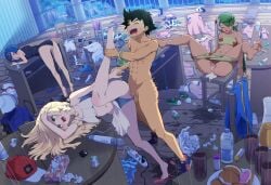 1boy 3girls clothing_aside cum cum_in_pussy cum_inside cumflation female female_focus female_penetrated group group_sex lana_(pokemon) lillie_(pokemon) mallow_(pokemon) messy messy_room nude nude_female penetration pleasure_face pleasured pokemon pokemon_sm puddle satoshi_(pokemon) sex toiro_gawon