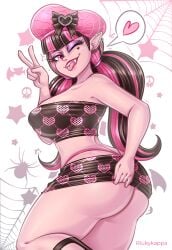 1girls armpits asking_for_it ass back back_arch bangs bare_shoulders beret bicolored_hair big_ass big_breasts big_butt black_hair blunt_bangs breasts calves collarbone curvy curvy_female curvy_figure cute cute_face draculaura draculaura_g3 ear_piercing earrings eyebrows eyelashes eyeshadow fangs female female_only flashing flashing_ass from_behind hair hairband heart heart_on_cheek heart_symbol imminent_sex inviting inviting_to_sex leg_up long_hair looking_at_viewer low-angle_view makeup medium_breasts miniskirt monster_girl monster_high monster_high_g3 multicolored_hair nipple_outline nipples_visible_through_clothing peace_sign piercings pink_body pink_hair pink_skin pink_underwear plump plump_ass pointy_ears pulling_clothing quads riukykappa round_ass semi_nude shiny_hair skimpy skimpy_clothes slim_waist smile smiling_at_viewer smirk smirking smirking_at_viewer solo solo_female spoken_heart teeth thick thick_ass thick_legs thick_thighs tongue tongue_out twintails vampire_girl voluptuous voluptuous_female wide_hips wink