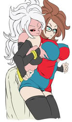 2010s 2girls android_21 android_21_(human) aqua_eyes ass black-framed_glasses black_sclera bracelet breast_fondling breast_grab breasts brown_hair cai clothed curvy dark_persona detached_sleeves dragon_ball dragon_ball_fighterz dress dual_persona duo eyelashes eyewear female female_only fully_clothed glasses groping highres huge_breasts humanoid long_hair majin majin_android_21 multiple_girls one_eye_closed pants pink_skin pointy_ears reach_around red_eyes selfcest short_dress smile surprised tail thighhighs very_long_hair white_hair yuri