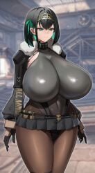 allmind_(armored_core_6) armored_core armored_core_vi:_fires_of_rubicon cosplay cyan_hair dekapaiyukari earrings goddess_of_victory:_nikke huge_breasts kilo_(nikke) thick_thighs two-tone_hair voice_actor_connection