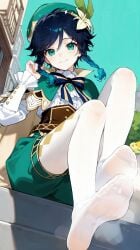1boy 1femboy ai_generated boy feet_together feet_up femboy foot_fetish footwear genshin_impact male thighhighs venti_(genshin_impact)