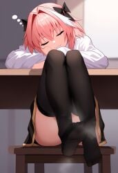 1femboy astolfo_(fate) boy fate/grand_order fate_(series) feet femboy foot_fetish gay sleeping steam steamy thigh_highs thighhighs