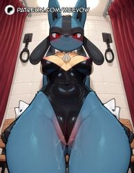 (creature) 1girls ai_generated animal_ears areola_slip arms_behind_back ass_visible_through_thighs black_leotard blue_fur blush body_fur bondage bound breasts cameltoe closed_mouth covered_navel cuffs from_below furry furry_female highleg_leotard indoors leotard looking_at_viewer lucario medium_breasts meevow multicolored_fur nipple_slip nipples patreon_logo patreon_username playboy_bunny pokemon pussy_juice red_eyes snout solo strapless strapless_leotard thick_thighs thighs watermark wide_hips wolf_ears wolf_girl wrist_cuffs yellow_fur