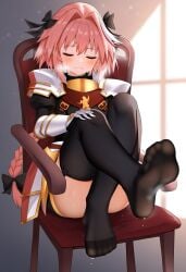1femboy astolfo_(fate) boy fate/grand_order fate_(series) feet femboy foot_fetish gay sleeping steam steamy thigh_highs thighhighs