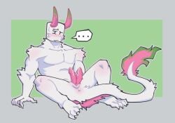 barbed_penis demon diphallia humanoid phighting precum shuriken_(phighting) shy sitting solo_focus spreading_legs unsure unusual_genitalia