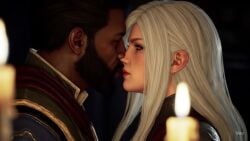 ai_generated almost_kissing ciri dark-skinned_male interracial romantic seductive tagme the_witcher_3:_wild_hunt video