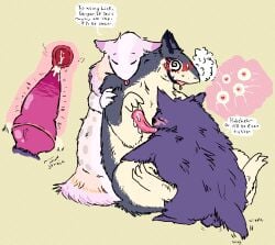 ambiguous_gender balls blush bodily_fluids breath closed_eyes cum cum_in_vagina cum_inside dialogue drooling english_text female feral fur generation_1_pokemon generation_2_pokemon gengar genital_fluids genitals grey_body grey_fur group group_sex impregnation knotting licking male markings nintendo orange_markings penis pink_markings pokemon pokemon_(species) pokemon_mystery_dungeon purple_body purple_fur saliva sex speech_bubble spike_chunsoft spiral spots spotted_body spotted_fur tail tail_motion tailwag tan_markings text threesome tongue trio typhlosion welcometaco white_body white_fur