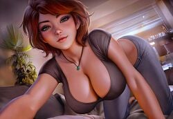 ai_generated ass aunt_cass big_breasts big_hero_6 crop_top jeans looking_at_viewer thighs