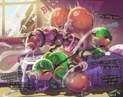 2_penises anal anal_sex anthro anus bed blush bodily_fluids clenched_teeth cum cum_inside cum_on_belly cum_on_body cum_on_face cum_on_head cumshot double_penetration duo ejaculation english_text furniture gaping gaping_urethra generation_5_pokemon genital_fluids genitals half-closed_eyes heart_symbol hi_res humanoid_genitalia humanoid_penis hyper inflation inflation leaking_precum light looking_pleasured lying male male/male multi_genitalia multi_penis musk musk_clouds mutual_penetration narrowed_eyes nintendo nude on_back on_bed open_mouth oshawott penetration penile_spines penis plant pokemon pokemon_(species) precum profanity puffy_anus ridiculous_fit snivy stomach_bulge sunlight sweat sweatdrop teeth tepig text tongue tongue_out urethra v3rg3 vein veiny_penis vines window
