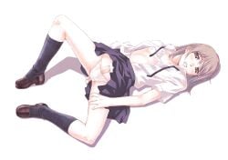 1boy anal_fingering androgynous black_skirt black_socks blush bra brown_hair clothes_lift crossdressing erection fingering long_hair male_focus male_masturbation mary_janes masturbation nyaou open_mouth original panties penis penis_in_panties shirt shoes simple_background skirt skirt_lift socks solo trap unbuttoned underwear white_background white_panties white_shirt