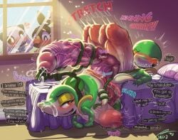 2_penises anal anal_sex anus bed blush bodily_fluids clenched_teeth cum cum_on_face double_penetration duo english_text furniture generation_5_pokemon genital_fluids genitals half-closed_eyes hi_res humanoid_genitalia humanoid_penis hyper leaking_precum light looking_at_another lying male male/male multi_genitalia multi_penis musk musk_clouds mutual_penetration narrowed_eyes nintendo nude on_back on_bed open_mouth oshawott penetration penile_spines penis plant pokemon pokemon_(species) precum puffy_anus ridiculous_fit snivy stomach_bulge sunlight sweat sweatdrop teeth tepig text urethral urethral_bulge urethral_penetration v3rg3 vein veiny_penis vines window