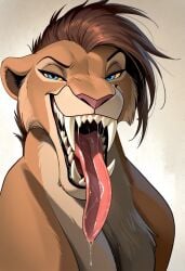 blue_eyes feline female lioness long looking_at_viewer maw_shot mohawk mohawk_(hairstyle) nala_sabertooth open_mouth saberteeth sabertooth saliva sharp_teeth tongue
