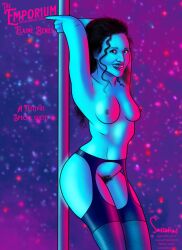 black_hair breasts brown_eyes christmas curly_hair elaine_benes female female female_only female_pubic_hair festivus hanukkah long_hair nipples sassafras seinfeld smile stripper_pole