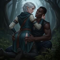 ai_generated ciri dark-skinned_male squeezing the_witcher_3:_wild_hunt