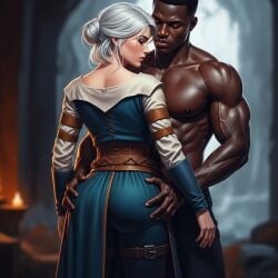 ai_generated big_ass ciri dark-skinned_male interracial the_witcher_3:_wild_hunt