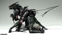 3d_(artwork) absurd_res anal anal_sex anthro ass_up balls black_balls black_body blade_wolf canid canine claws cybernetics cyborg digital_media_(artwork) duo feral feral_penetrating feral_penetrating_human from_behind_position genitals glistening glistening_balls glistening_genitalia hair hi_res human human_on_feral human_penetrated interspecies jack-o'_pose knife konami long_tail long_tongue machine male male/male mammal metal_gear metal_gear_rising:_revengeance open_mouth penetration penile penile_penetration penis_in_ass platinumgames pose raiden_(metal_gear) robot robot_feral sex short_hair source_filmmaker_(artwork) spread_legs spreading tail tongue tongue_out watermark white_hair zelyonka zoophilia