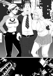 1boy 2girls arm_around_neck arm_grab assertive assertive_female bald before_sex beret big_breasts black_and_white bleach breasts cap cleavage comic fat_man huge_breasts ikumi_unagiya iwao178 long_hair matsumoto_rangiku mature mature_female mature_woman milf monochrome multiple_females multiple_girls necktie overweight overweight_male pants ponytail school_uniform schoolgirl seducing shirt skirt suit tease teasing tied_hair ugly_bastard ugly_man unagiya_ikumi voluptuous