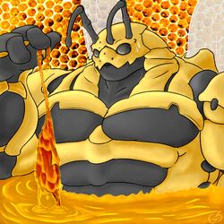 alien anthropod black_skin honey humanoid insects ivan_(character) male_only muscles sweat wasp yellow_skin