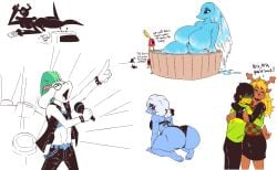 animate_inanimate anthro ass bathing big_breasts big_butt bovid breasts caprine cup_soldier deer deltarune deltarune_chapter_3 deltarune_chapter_4 duo elemental_creature elnina_(deltarune) female goat hug huge_breasts huge_butt human kris_(deltarune) male male/female mammal midriff miss_mizzle miss_mizzle_(deltarune) mizzle_(deltarune) mohawk new_world_deer noelle_holiday pose punksei ralsei reindeer roaring_knight shadow_creature signirsol text undertale undertale_(series) water water_creature
