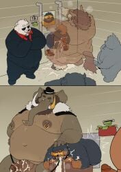 2025 absurd_res anthro balls bear belly big_belly black_body bodily_fluids brown_body canid canine canis clothing collar cum domestic_dog elephant elephantid equid equine erection eyewear forced furry genital_fluids genitals group hat headgear headwear hi_res horse kemono leash male male/male mammal money moobs nipples overweight overweight_male penis polar_bear proboscidean quanjiang sex sunglasses through_wall ursine white_body