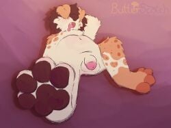 anthro bangs blush bodily_fluids bwuhterscotch canid canine canis cheek_tuft covered_eyes domestic_dog drooling facial_tuft fangs feet flaccid floppy_ears fluffy foot_fetish foot_focus fur genitals hand_behind_head herding_dog hi_res hindpaw male mammal multicolored_body multicolored_fur old_english_sheepdog pastoral_dog paws penis saliva scotch(bwuhterscotch) sheepdog sleeping slightly_chubby small_penis solo spread_toes stretching teeth toes tuft white_body white_fur