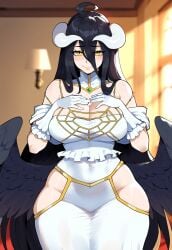 1girls ai_generated albedo_(overlord) big_breasts black_hair breasts female female_focus hips horns huge_breasts large_breasts light-skinned_female mature_female overlord_(maruyama) thick_thighs thighs wide_hips wings yellow_eyes