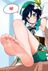 1boy 1femboy boy feet femboy foot_fetish genshin_impact heart heart_symbol stepped_on venti_(genshin_impact)