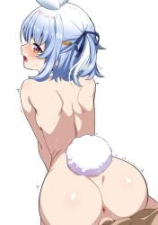 1boy animal_ear_fluff animal_ears anus ass back blue_hair blush breasts carrot_hair_ornament censored commentary completely_nude female food-themed_hair_ornament fuyumi_kazuki hair_ornament hair_ribbon highres hololive looking_at_viewer looking_back male mosaic_censoring multicolored_hair nude open_mouth orange_eyes penis pussy rabbit_ears rabbit_girl rabbit_tail revision ribbon sex sex_from_behind short_eyebrows short_hair small_breasts straight streaked_hair sweat tail two_side_up usada_pekora vaginal_penetration virtual_youtuber white_hair