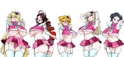 5girls armpits arms_up ass big_breasts blush cat___nip dad_quixote_(limbus_company) don_quixote_(limbus_company) dulcinea_(limbus_company) limbus_company long_hair looking_at_viewer multiple_girls nicolina_(limbus_company) panties partially_clothed presenting project_moon sancho_(limbus_company) short_hair smile sweat thick_thighs