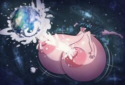 1girls astronomical_giantess blush breasts_bigger_than_body breasts_bigger_than_head breasts_bigger_than_planet breasts_bigger_than_torso colossal_breasts female flushed galactic_breasts giantess grabbing_own_breast happy hyper hyper_breasts lactating lactation m1lky8008 milk solo_female spraying_milk tagme