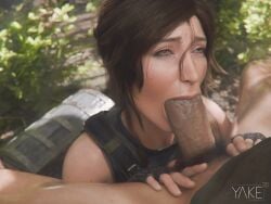 1boy 1girls 3d blowjob fellatio lara_croft lara_croft_(survivor) light-skinned_male light_skin light_skinned_female oral oral_penetration oral_sex tomb_raider tomb_raider_(survivor) yakenaris
