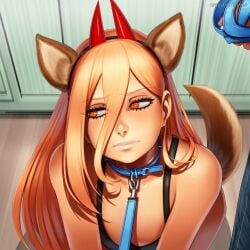 2025 ai_generated animal_ears artist_name blonde_hair breasts collar crazyfishbones female horns long_hair looking_at_viewer power_(chainsaw_man) solo tail
