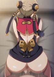 1boy anus ass back bare_shoulders black_dress brown_hair censored china_dress chinese_clothes clothed_sex dress female hair_ornament hara_(harayutaka) highres low_twintails penis pussy red_dress sex sex_from_behind short_hair short_twintails straight sweety_(zenless_zone_zero) twintails two-tone_dress vaginal_penetration zenless_zone_zero