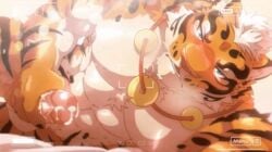 abs animated anthro bed blue_eyes blush camera_view cum feline fur lin_hu looking_at_viewer male male_only mammal masturbation muscular muscular_male nekojishi nude nviek5 orange_fur pecs penis recording solo_focus tiger