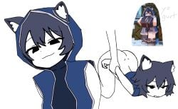 2d animal_ears black_eyes cat_ears cute doggy_style from_behind funny gray_hair hooded_figure(sol's_rng) kemonomimi penetration plap reference_image roblox smug_face sol's_rng white_skin